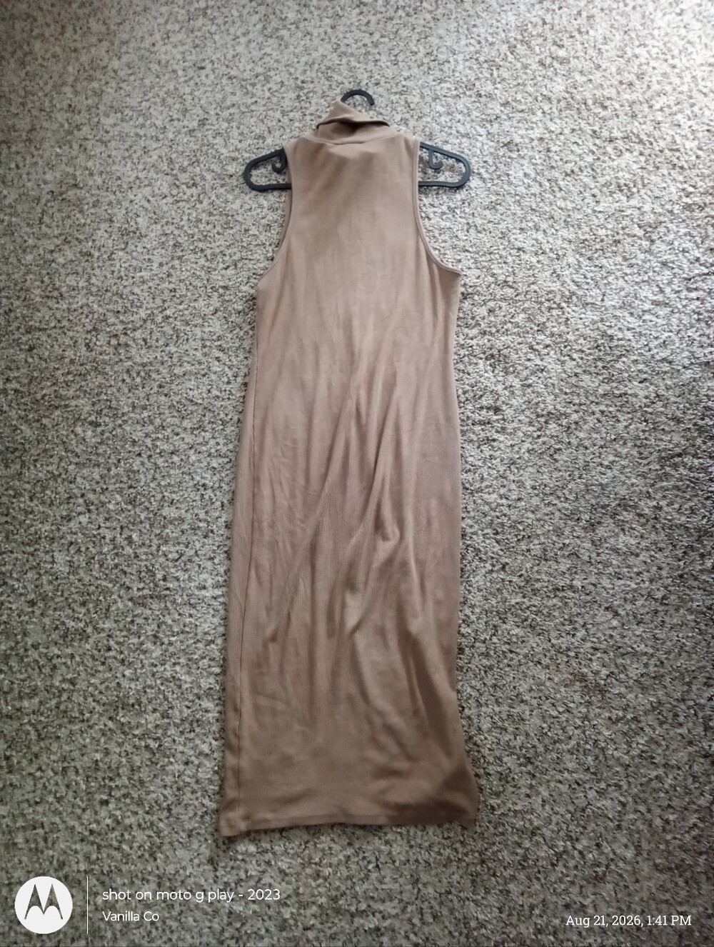 Zara Mock Neck Ribbed Midi Dress Tan Small - Picture 6 of 12